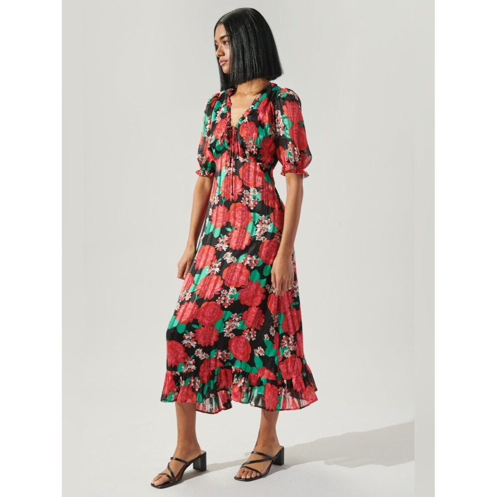 Sugar Lips Noelle Puff Sleeve Floral Midi Dress  NWT